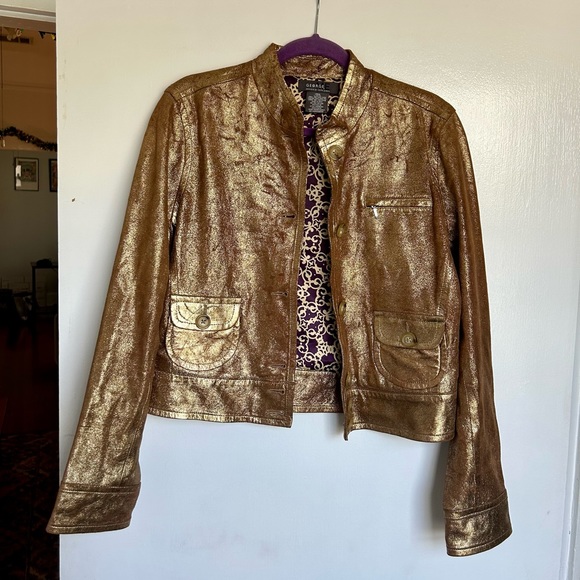 ⚜️ George by Mark Eisen Goat Leather Jacket - Metallic Gold - Size L (12/14) - Picture 2 of 7